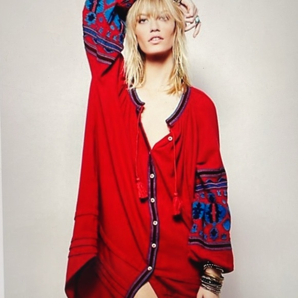 Free People In The Clear Embroidered Dress Size S EUC Oversized Relaxed Fit - Picture 2 of 13